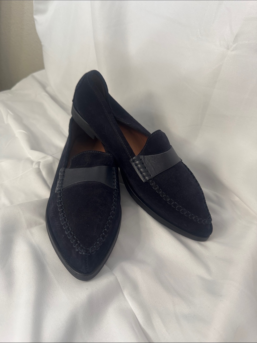 M. Gemi Navy Suede Pointed Penny Loafers